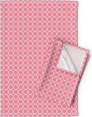 Pink Geometeric Tea Towels | Set Of 2 - Trellis Quatrefoil By Reneedavisdesign Moroccan Ogee Linen Cotton Spoonflower