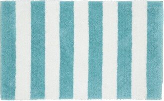 21x34 Striped Beach Washable Bath Rug Sea Foam/White