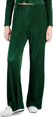 Juniors' Plisse Flare-Leg Pull-On Pants