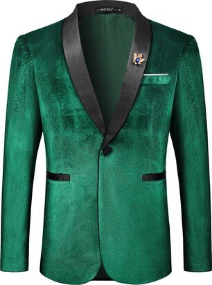 MAGE MALE Men's Velvet Slim Fit Suit Blazer Jacket Shawl Lapel One Button Dinner Prom Wedding Tuxedo Dark Green