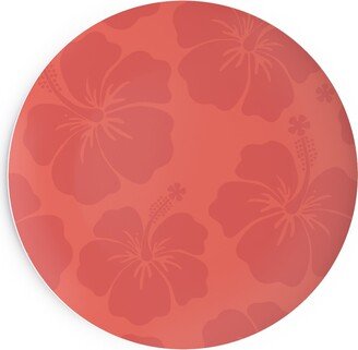 Salad Plates: Hibiscus Florals - Coral And Red Salad Plate, Pink