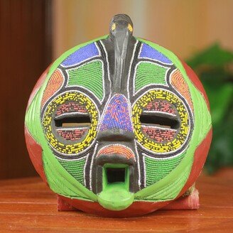 Handmade Flamingo Beaded Sese Wood Mask