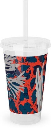 Travel Mugs: Corals And Starfish Acrylic Tumbler With Straw, 16Oz, Blue