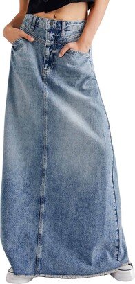 Come As You Are Fray Hem Denim Maxi Skirt