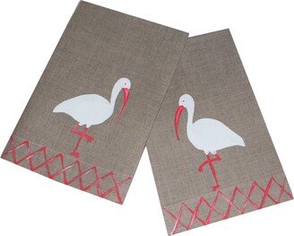 Tropical Bird White Ibis Linen Guest Towel Set Coastal Decor