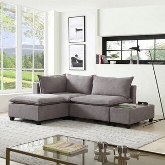 Fabric Modular Loveseat with Ottoman and USB Storage Console Table