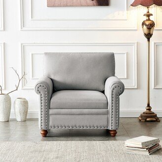 IGEMAN Linen Upholstered Sofa Chair Thick Cushion Sofa with Nailheads-AA