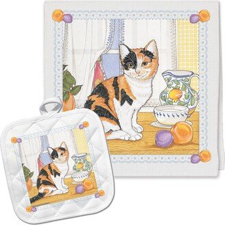Calico Cat Kitchen Dish Towel & Pot Holder Gift Set