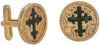 Symbols Of Faith 14K Gold-Dipped Green Enamel Cross Round Cuff Links