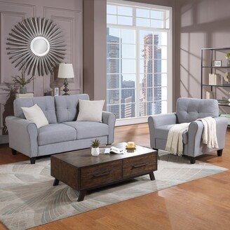 Modern 2 Pieces Grey Linen Upholstered Living Room Sofa Set - 1+2 Seat