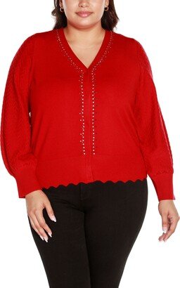 Black Label Plus Size Rhinestone Embellished Cardigan Sweater