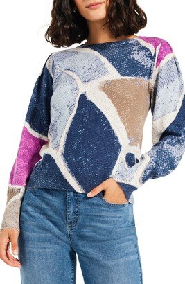 Pattern Puff Shoulder Sweater