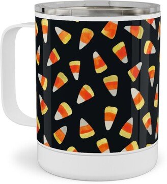 Travel Mugs: Watercolor Candy Corn - Black Stainless Steel Mug, 10Oz, Black