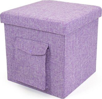 Folding Storage Ottoman with Exterior Multi Purpose Pocket