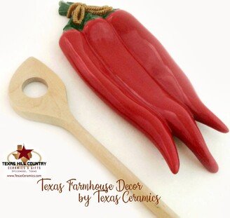 Red Chili Pepper Ceramic Spoon Rest, Southwestern Kitchen Accent, New Mexico Decor, Made in The Usa