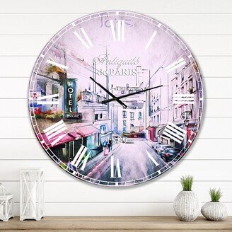 Designart 'Paris Illustration' Cityscape Digital Large Wall CLock