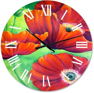 Designart 'Red Blossoming Poppies VII' Traditional wall clock