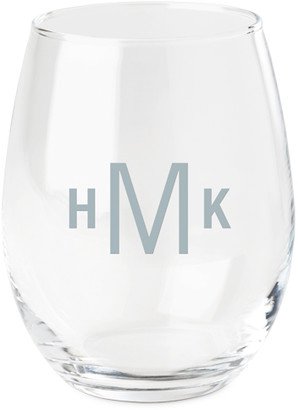 Stemless Wine Glasses: Three Letter Monogram Wine Glass, Etched Wine, White