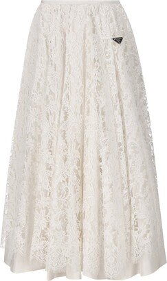 Floral-Lace Gathered Detailed Midi Skirt