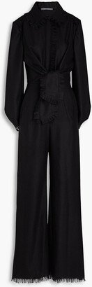 Fringed knotted wool-blend felt jumpsuit