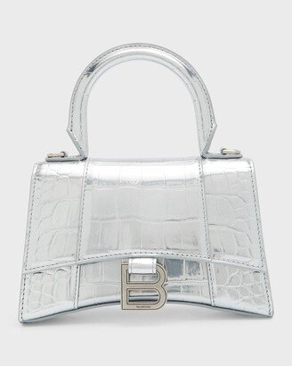 Hourglass XS Metallic Croc-Embossed Top-Handle Bag