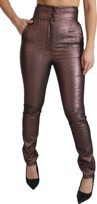 Purple Metallic High Waist Skinny Cotton Women's Pants