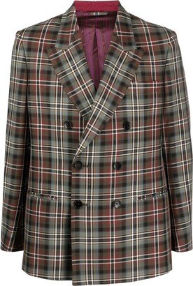 Plaid-Check Double-Breasted Blazer