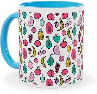 Mugs: Summer Tropical Fruits - Multi Ceramic Mug, Light Blue, 11Oz, Multicolor