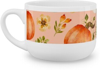 Mugs: Rustic Farmhouse Pumpkins On Pale Peach Latte Mug, White, 25Oz, Orange