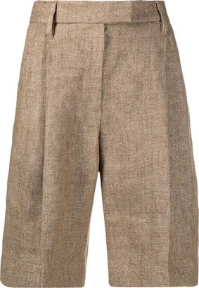 Tailored Pleat-Front Linen-Blend Shorts