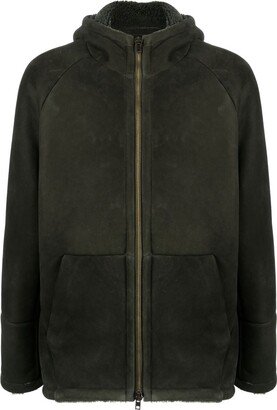 Zip-Up Leather-Shearling Coat