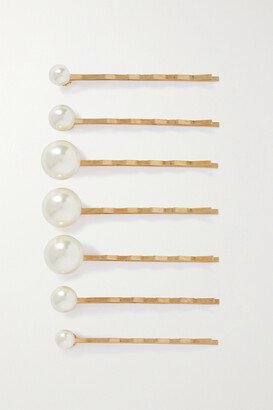 Net Sustain Perla Set Of Seven Gold-tone Swarovski Pearl Hair Slides - Ivory