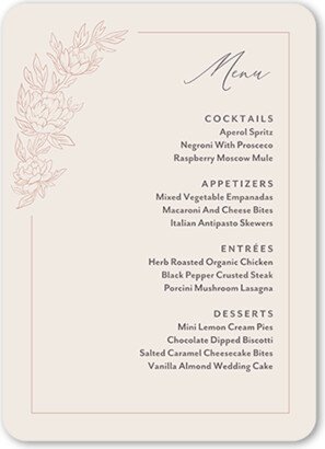 Wedding Menu Cards: Floral Curve Wedding Menu, Pink, 5X7 Flat Menu, Matte, Signature Smooth Cardstock, Rounded