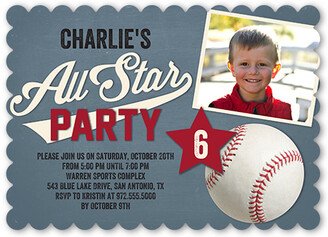 Boy Birthday Invitations: All Star Fun Birthday Invitation, Blue, Matte, Signature Smooth Cardstock, Scallop