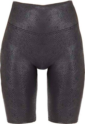 Faux Leather Bike Short In Metallic Snake