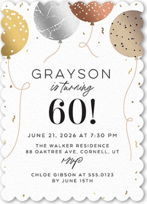 Adult Birthday Invitations: Balloon Backsplash Birthday Invitation, Beige, 5X7, Pearl Shimmer Cardstock, Scallop