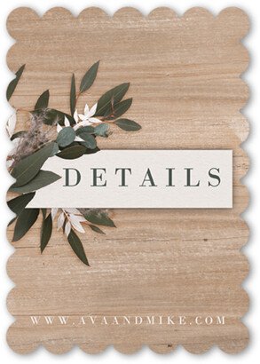 Enclosure Cards: Rustic Foliage Wedding Enclosure Card, Beige, Signature Smooth Cardstock, Scallop