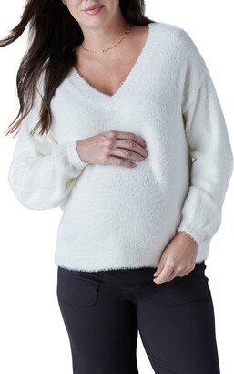 Fluffy V-Neck Maternity Sweater