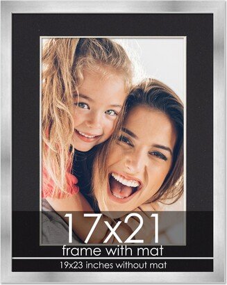 PosterPalooza 17x21 Frame with Mat - Silver 19x23 Frame Wood Made to Display Print or Poster Measuring 17 x 21 Inches with Black Photo Mat