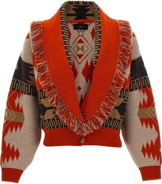 Icon Jacquard Pattern Fringed Cardigan