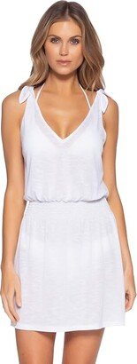 Breezy Basics Tie Shoulder Dress Cover-Up (White 1) Women's Swimwear