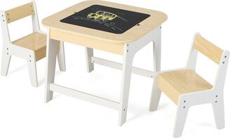 3-in-1 Kids Wooden Table & 2 Chairs Set w/ Storage Detachable