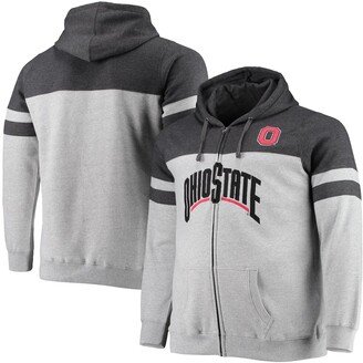 Women's Heathered Charcoal, Heathered Gray Ohio State Buckeyes Plus Size Contrast Pieced Full-Zip Hoodie - Heathered Charcoal, Heathered Gray