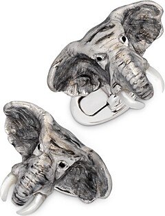 Hand-Painted Sterling Silver & Mother-of-Pearl Elephant Cufflinks