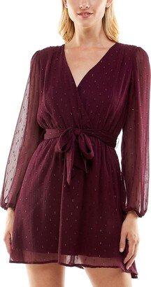 Juniors' Metallic Dot Wrap Dress