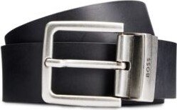 Reversible Italian-leather belt with branded keeper