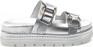 Baha Leather Double-Buckle Slide Sandals