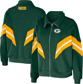 Women's Wear by Erin Andrews Green Green Bay Packers Plus Size Yarn Dye Stripe Full-Zip Jacket