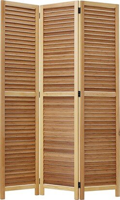 Wooden 3 Panel Shutter Screen with Bamboo Slats, Natural Brown