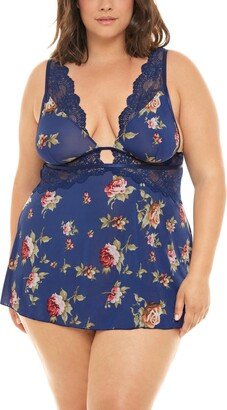 Plus Size Naeva Printed Babydoll with Wide Scallop Lace Details